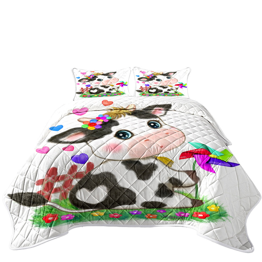 Quilts for sale with Cute Drawings for Kids Little Moo Heart Cow
