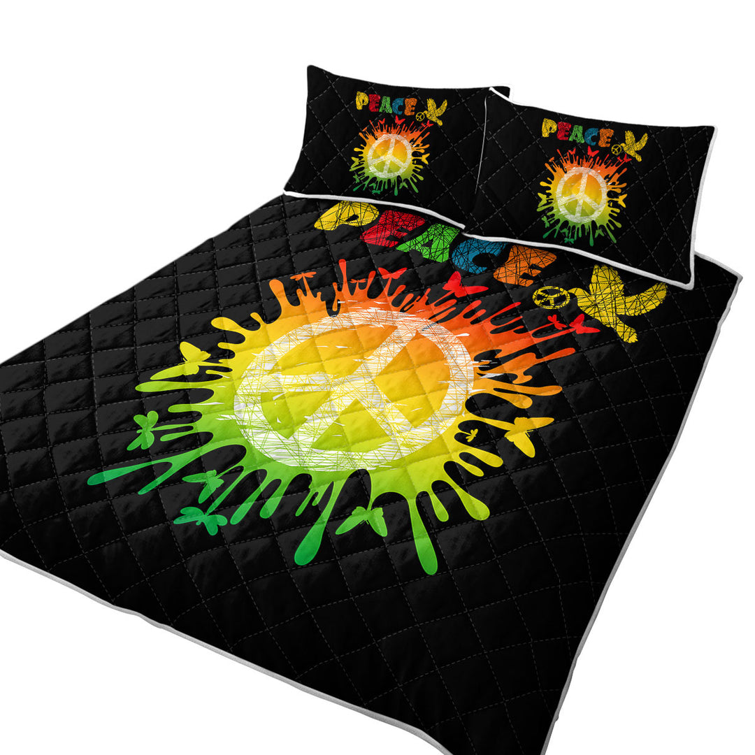 Quilts for sale with Dove and Butterflies Retro Peace Sign