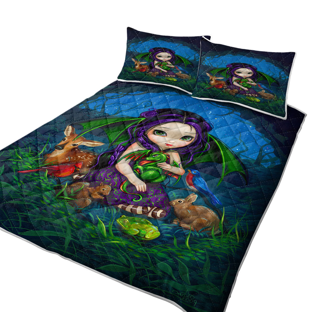 Quilts for sale with Dragonling Garden Cute Fairy with Animal Friends