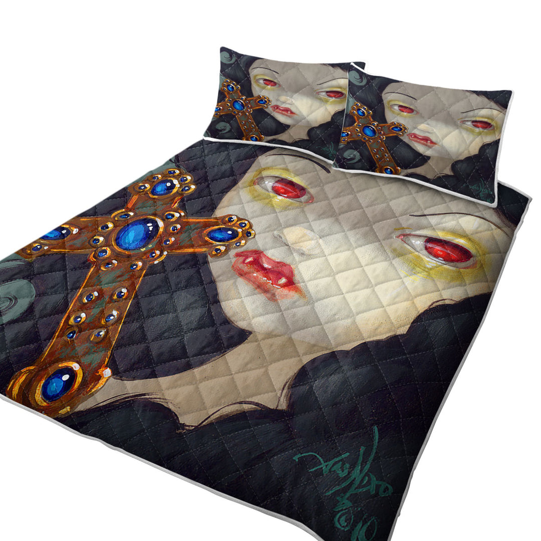 Quilts for sale with Faces of Faery _128 Scary Vampire Girl with Cross