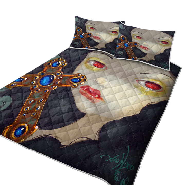 Quilts for sale with Faces of Faery _128 Scary Vampire Girl with Cross
