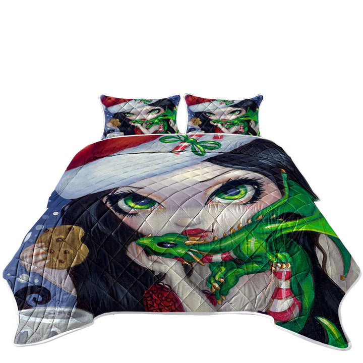 Quilts for sale with Faces of Faery _132 Sexy Santa Girl with Dragonling