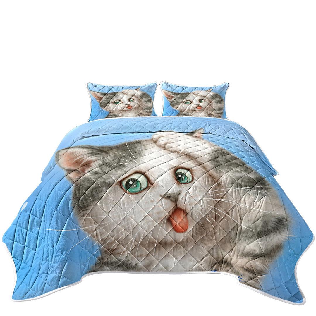 Quilts for sale with Funny Cats Art Frustrated Grey Kitty