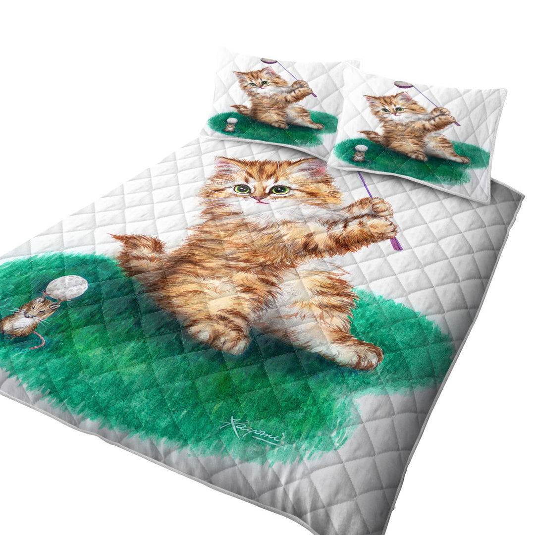 Quilts for sale with Funny Cute Cat Little Golfer Kitten