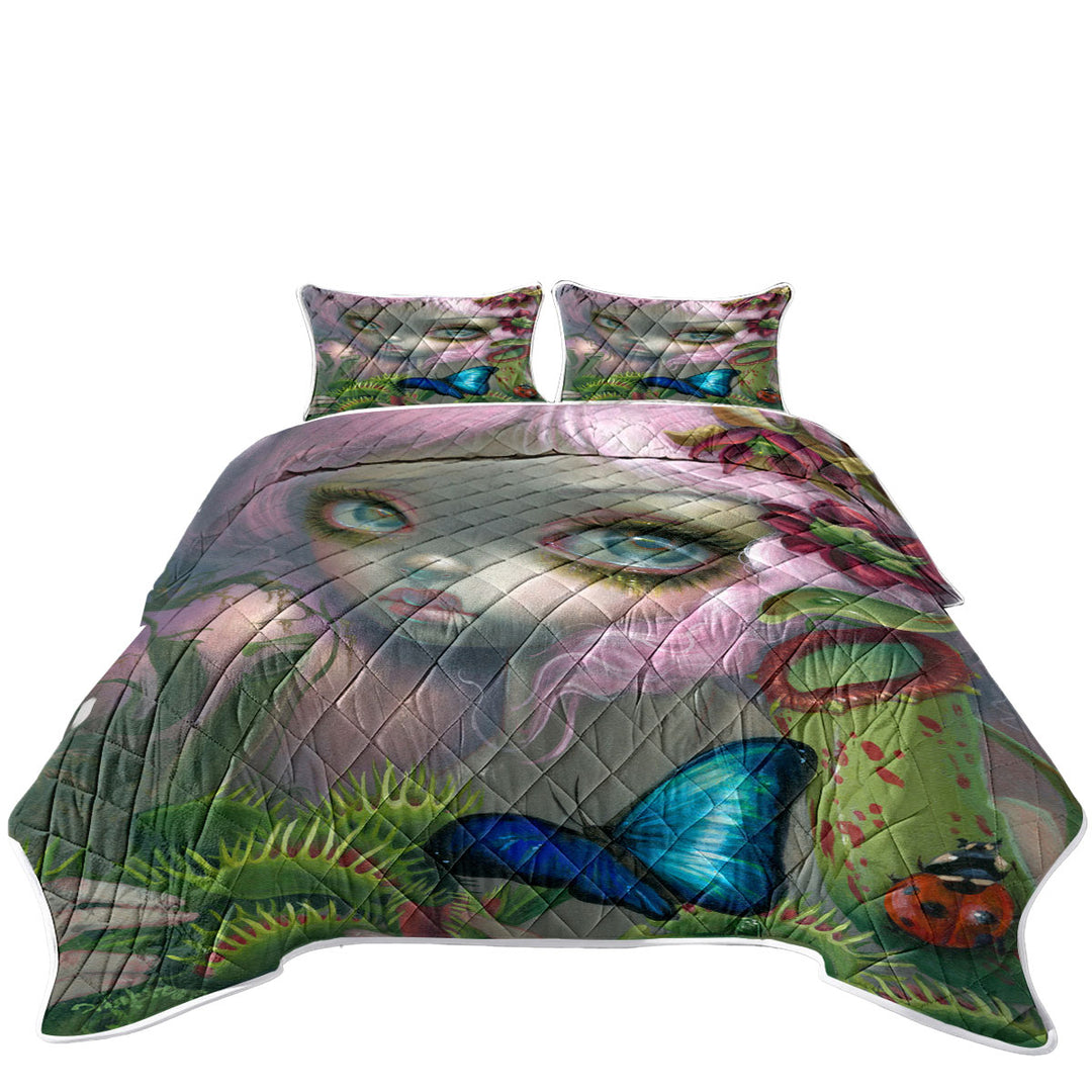 Quilts for sale with Insectarium Beautiful Pink Haired Girl and Plants