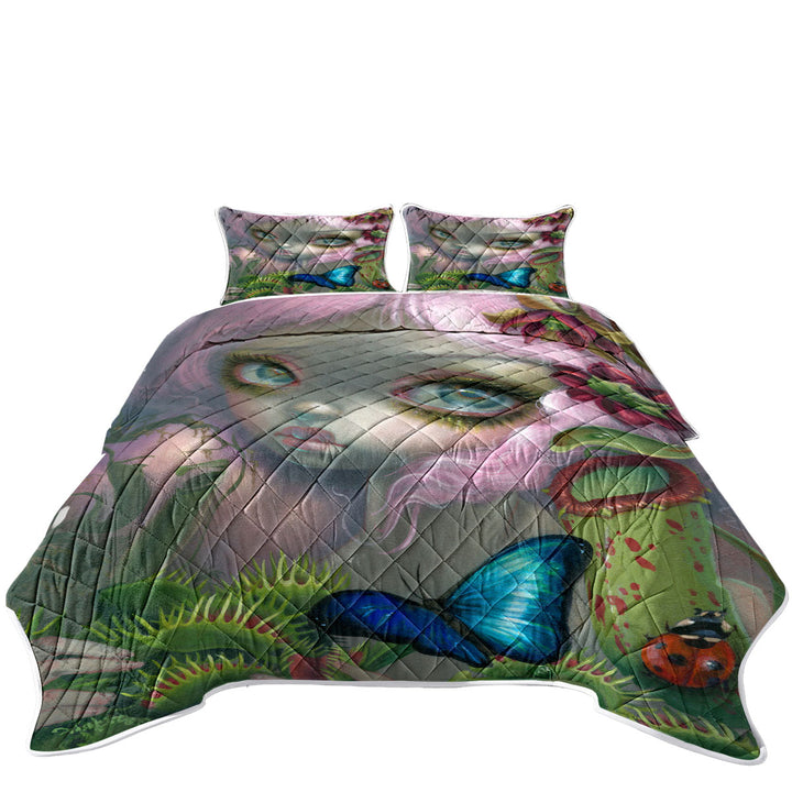 Quilts for sale with Insectarium Beautiful Pink Haired Girl and Plants