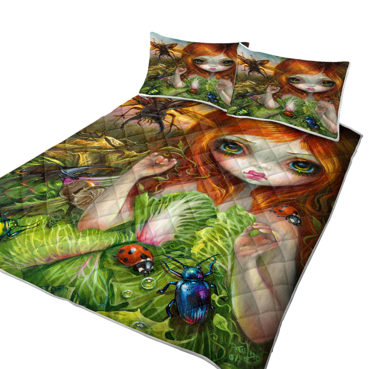 Quilts for sale with Insectarium Beautiful Red Haired Girl and Beetles