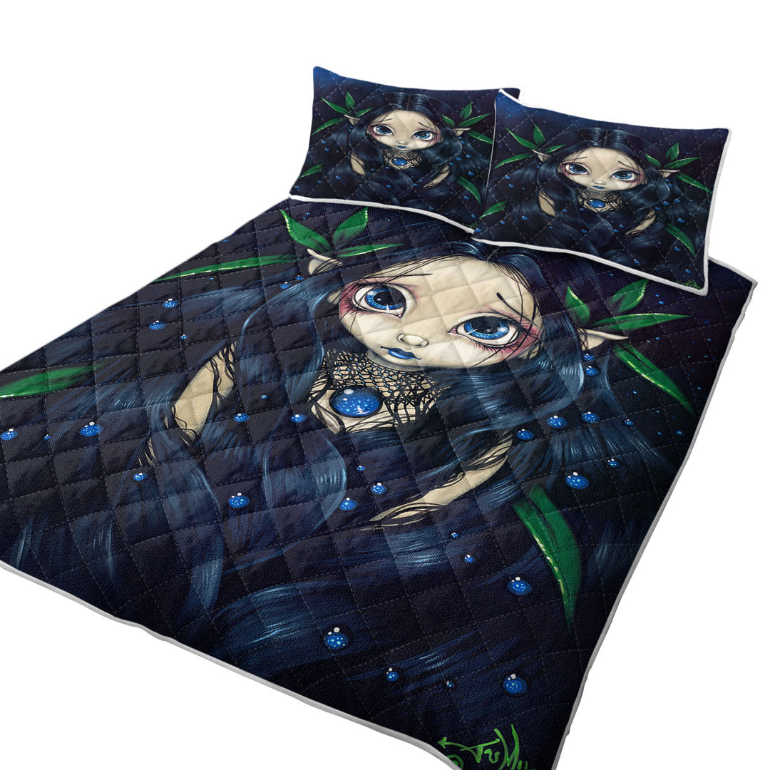 Quilts for sale with Lovely is the Night Dark Raven Hair Elf Fairy