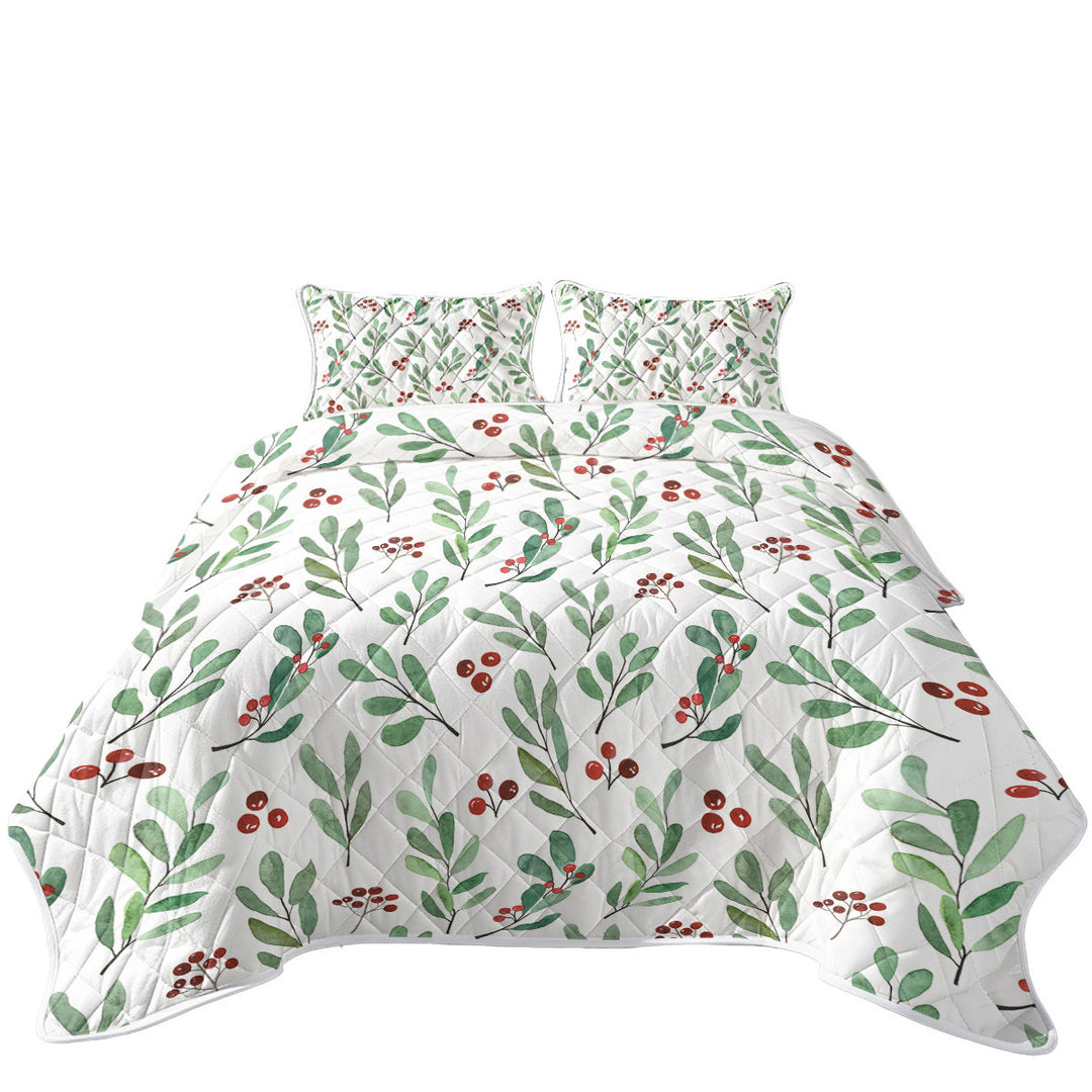 Quilts for sale with Modest Green Leaves and Berries