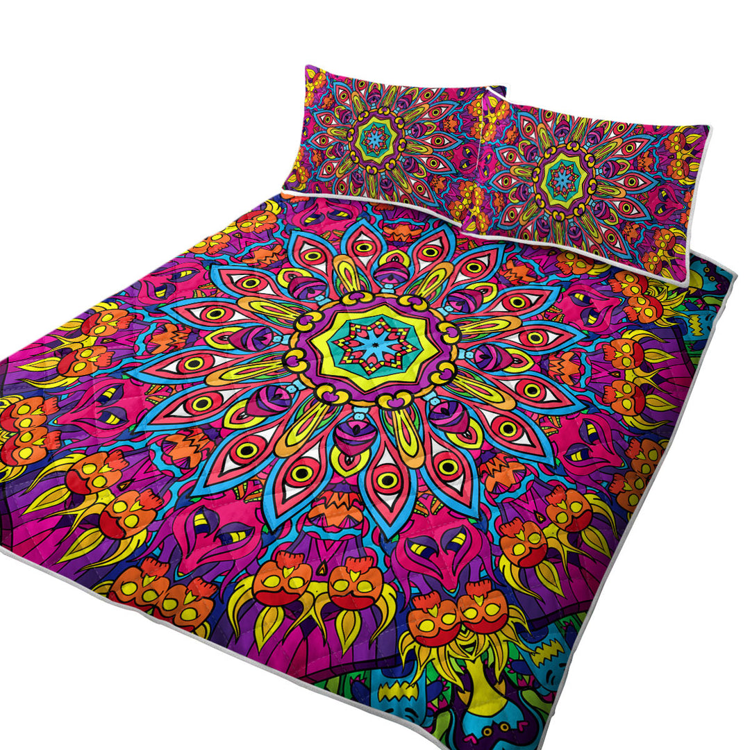 Quilts for sale with Purple Red Demons Mandala