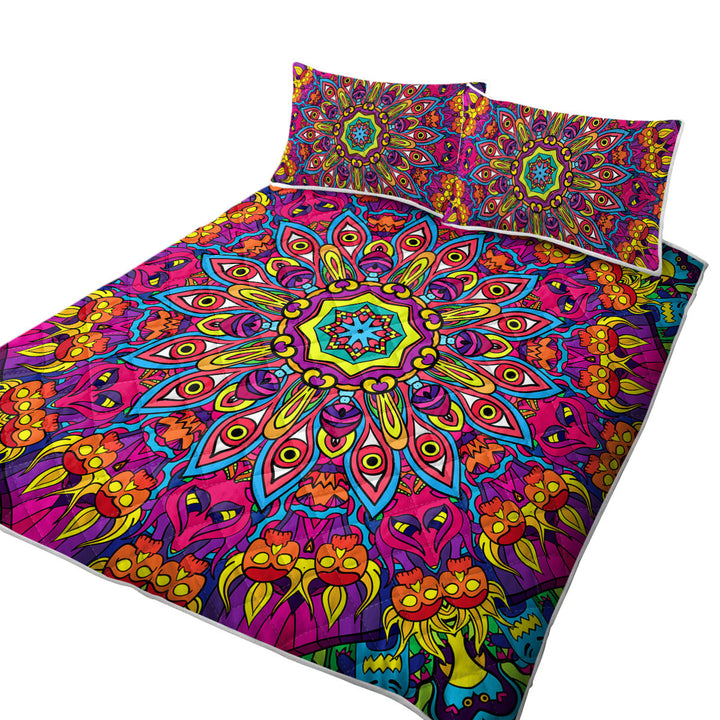 Quilts for sale with Purple Red Demons Mandala