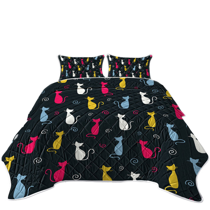 Quilts for sale with White Yellow Blue Pink Cats