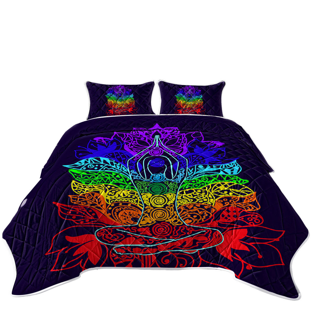 Quilts for sale with Yoga Spiritual Multi Colored Oriental Flowers