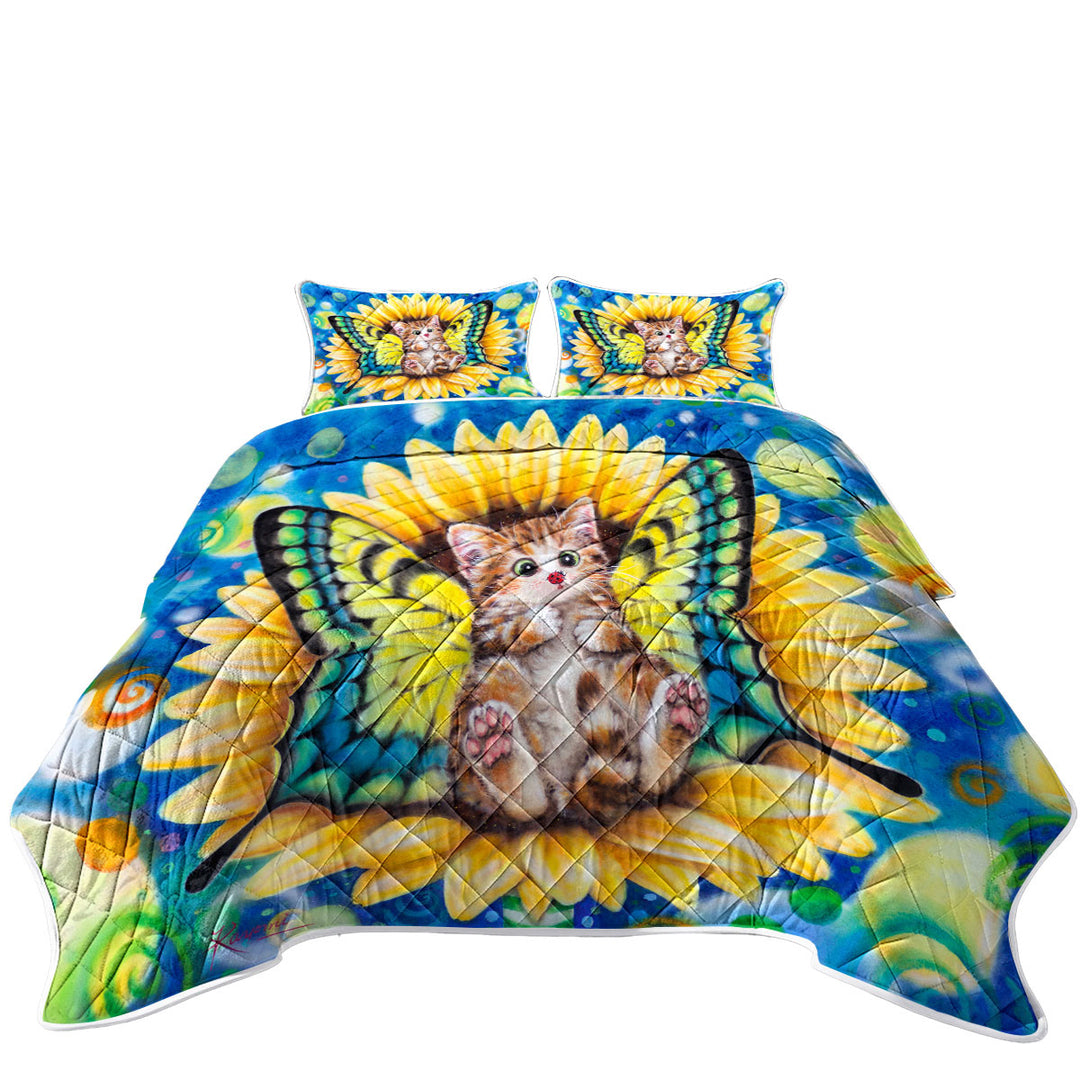 Quilts with Adorable Kittens for Kids Sunflower Fairy Cat