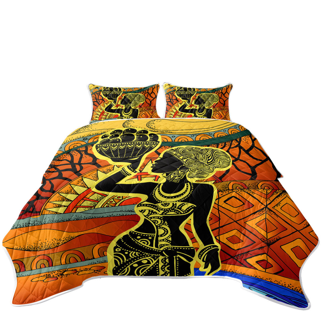 Quilts with African Woman in Black and Yellow