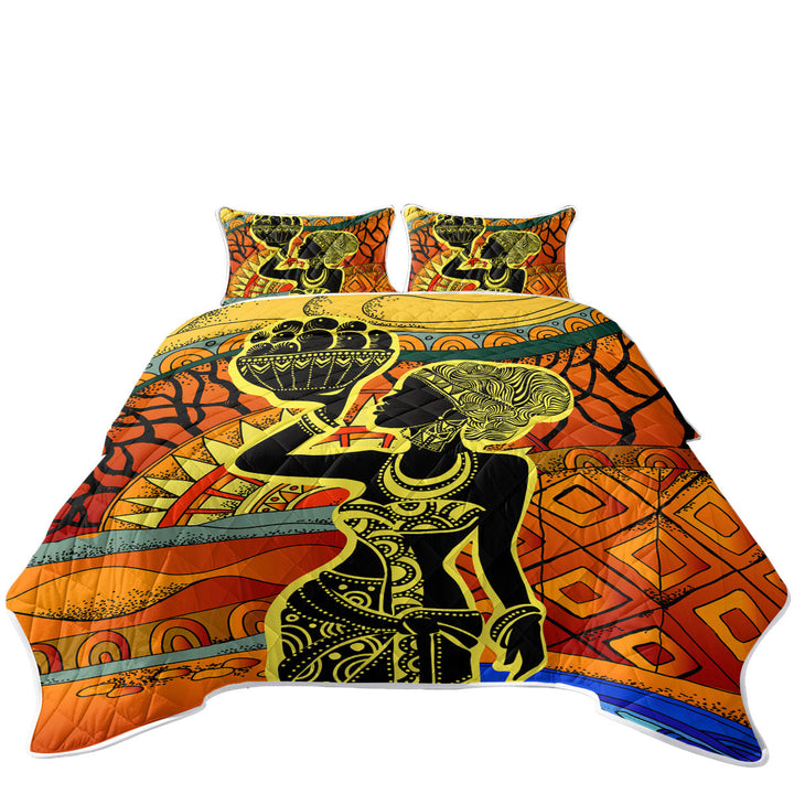 Quilts with African Woman in Black and Yellow