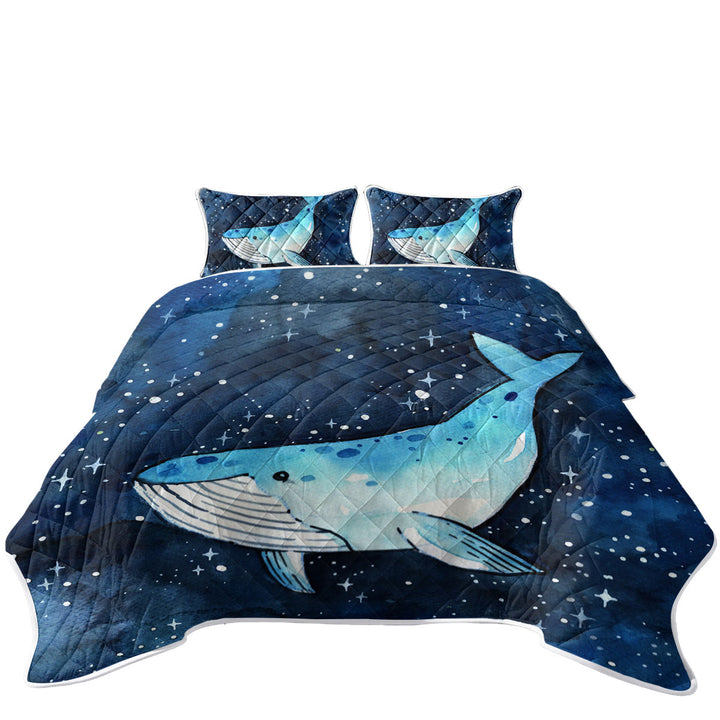Quilts with Art Blue Whale over the Night Skies