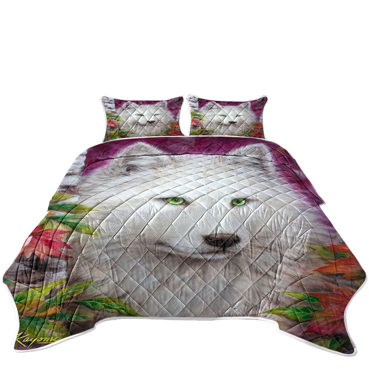 Quilts with Art Painting Autumn White Lady Wolf