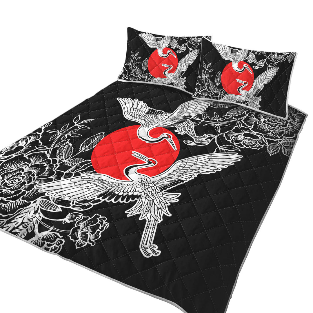 Quilts with Artistic Flowers and Storks