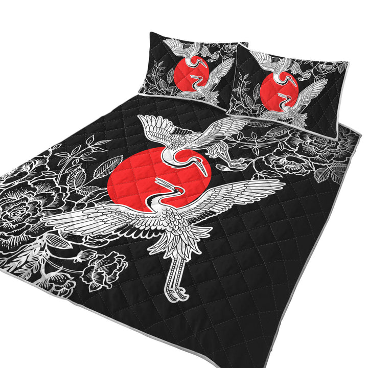 Quilts with Artistic Flowers and Storks