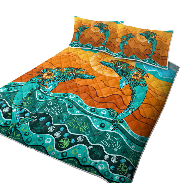 Quilts with Artistic Ocean and Dolphins