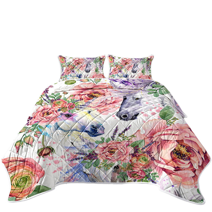 Quilts with Beautiful Painting of Flowers and Horses