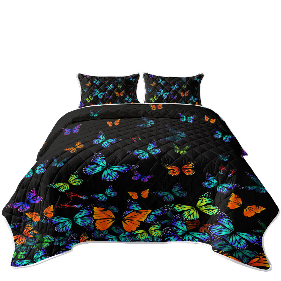 Quilts with Black Background Colorful Butterflies