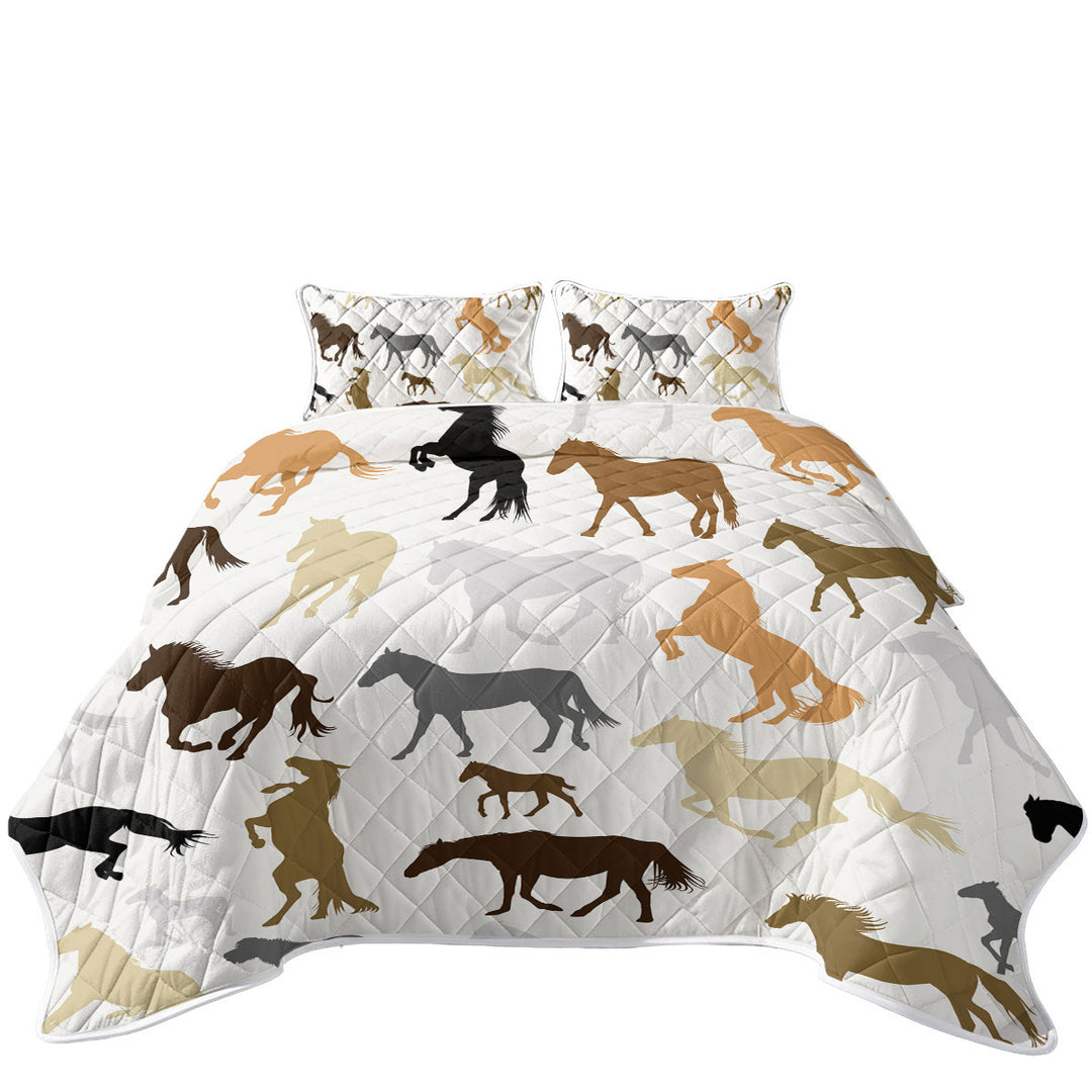 Quilts with Black Grey Brown Beige Horses Pattern