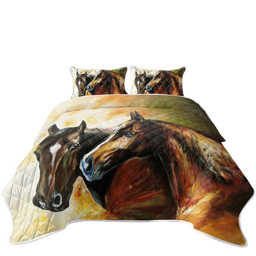 Quilts with Brown Painted Horses
