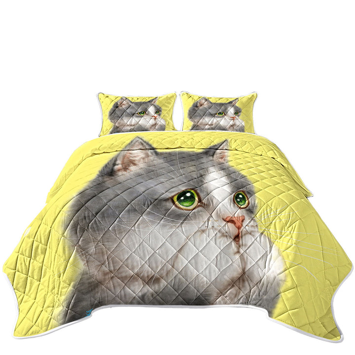 Quilts with Cat Prints Adorable Grey Kitten over Yellow