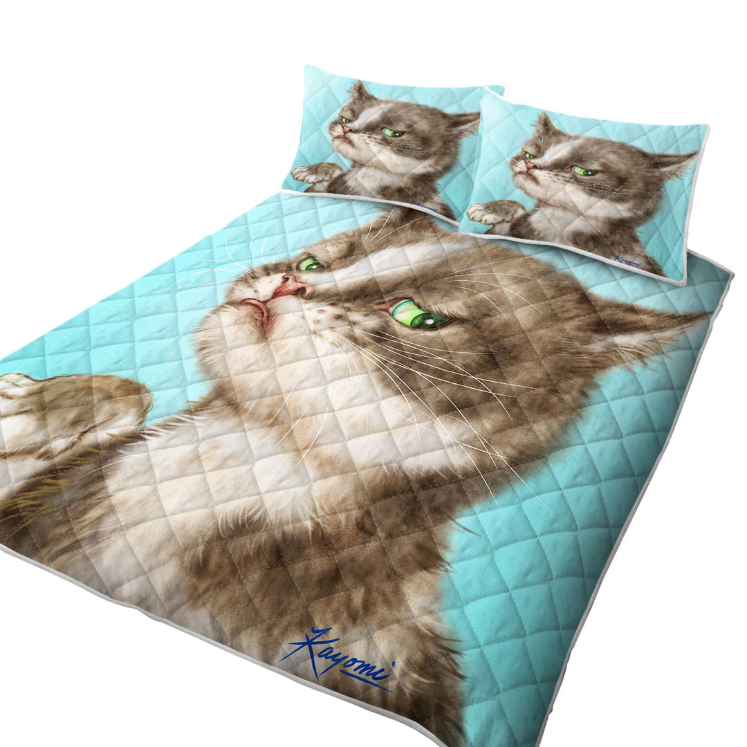 Quilts with Cats Cute and Funny Faces Unsatisfied Kitten
