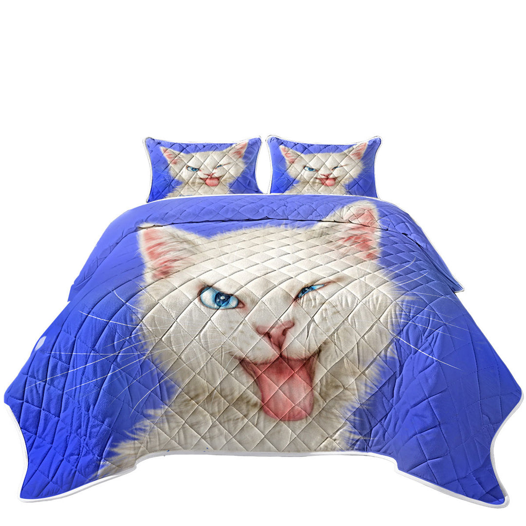 Quilts with Cats Funny Faces Drawings White Kitten