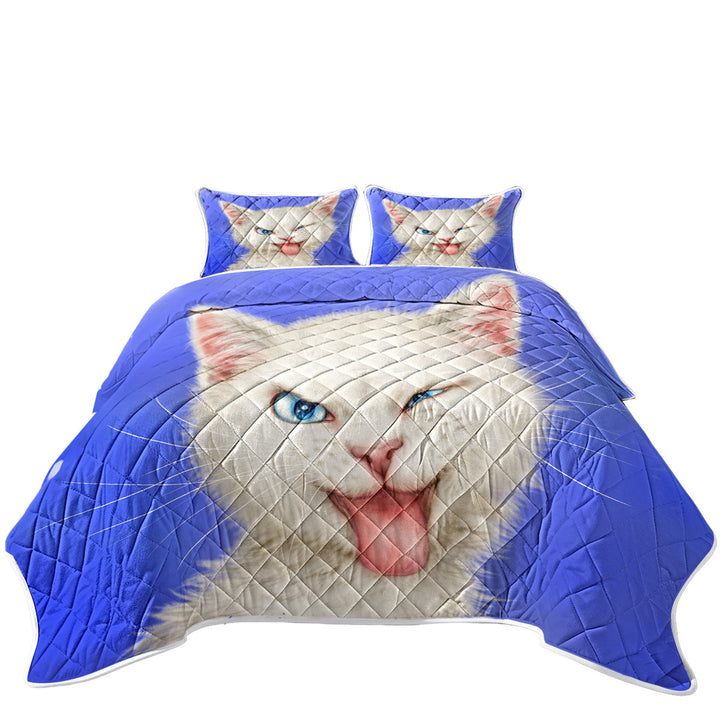 Quilts with Cats Funny Faces Drawings White Kitten