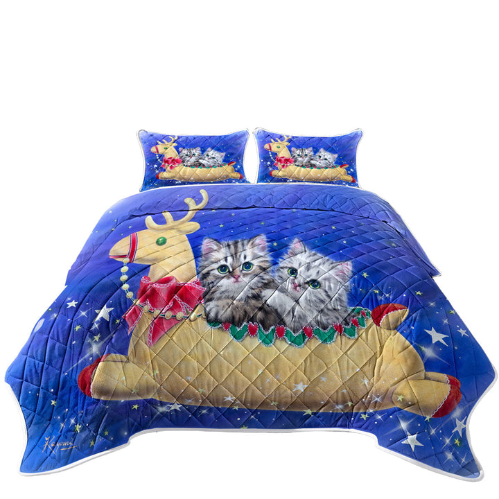 Quilts with Christmas Design Reindeer Ride Kitty Cats
