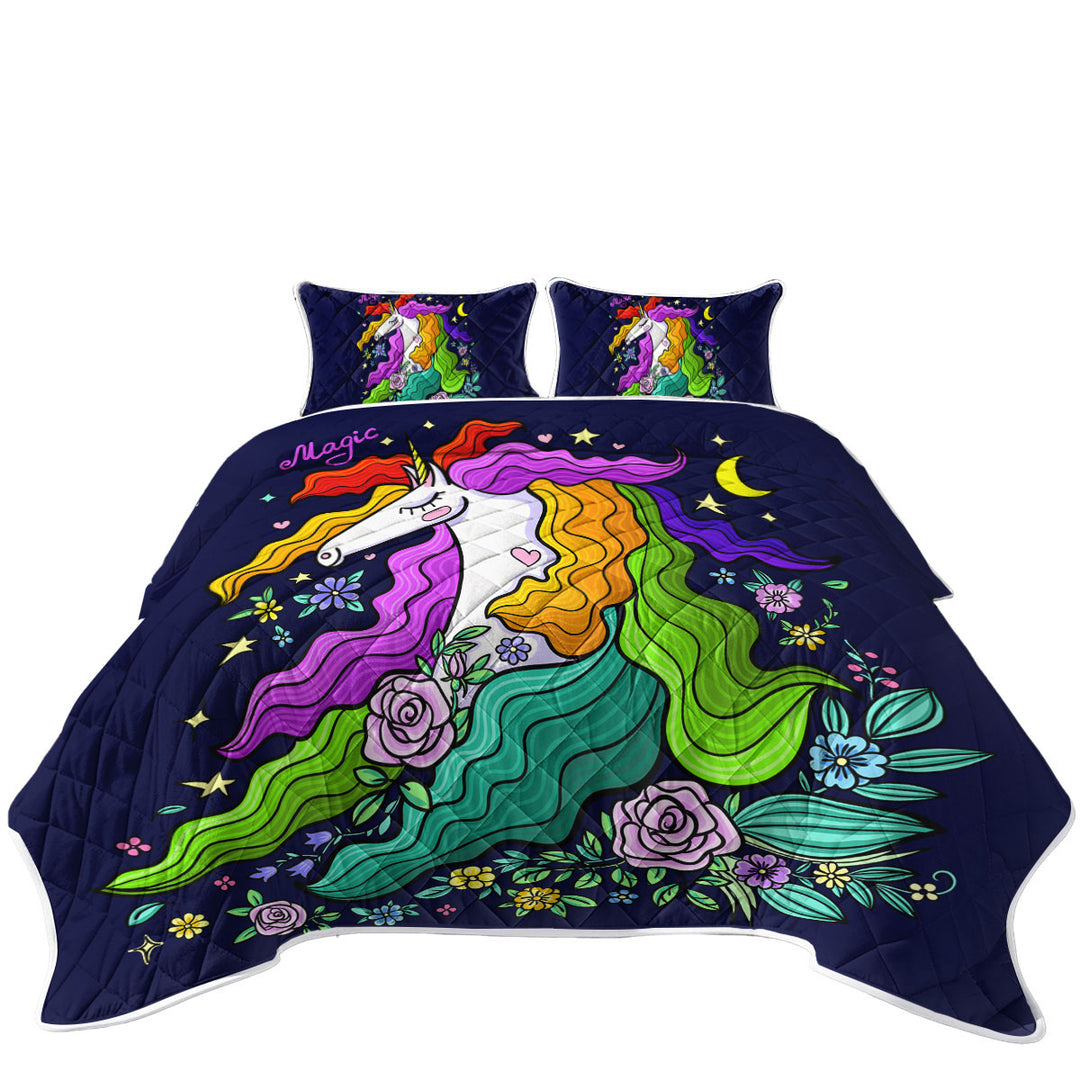 Quilts with Colorful Long Haired Unicorn