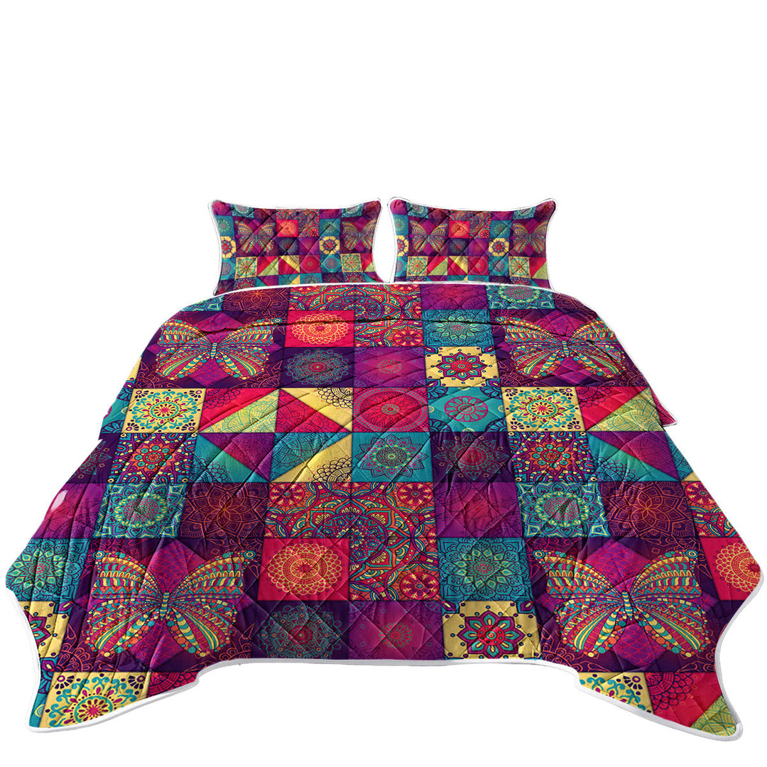 Quilts with Colorful Oriental Moroccan Mandala Tiles
