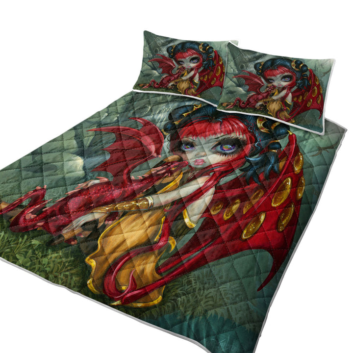 Quilts with Cool Fantasy Dragon Fairy and Amber Dragonling