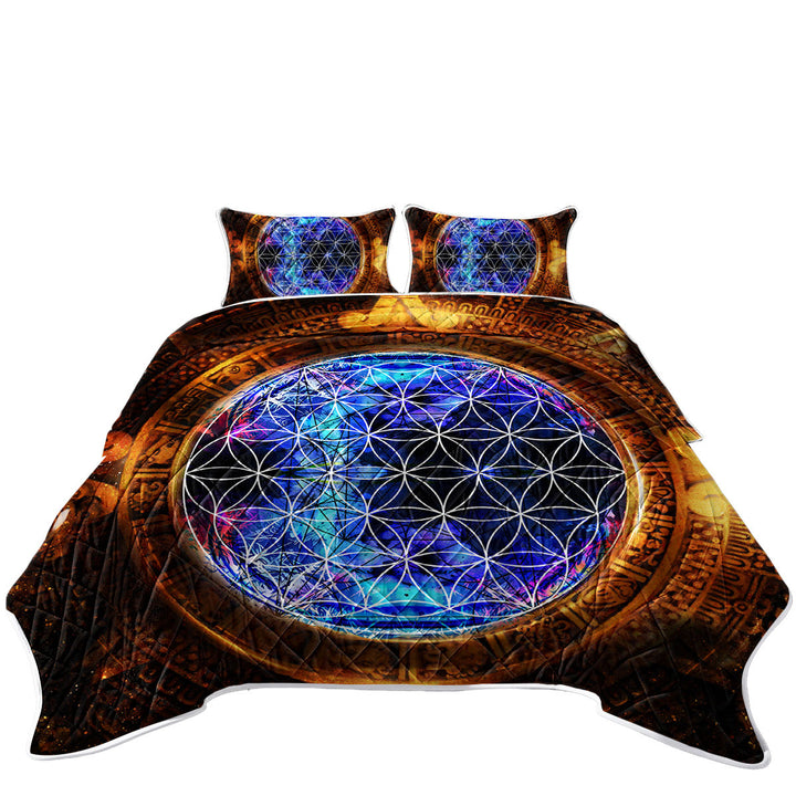 Quilts with Cool Golden Blue Ancient Illusion