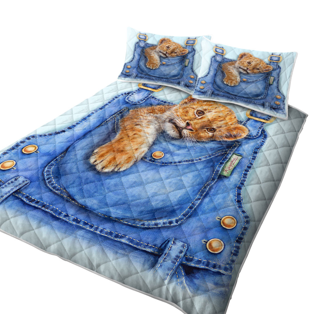 Quilts with Cute Animal Art Lion Cub Overall Pocket