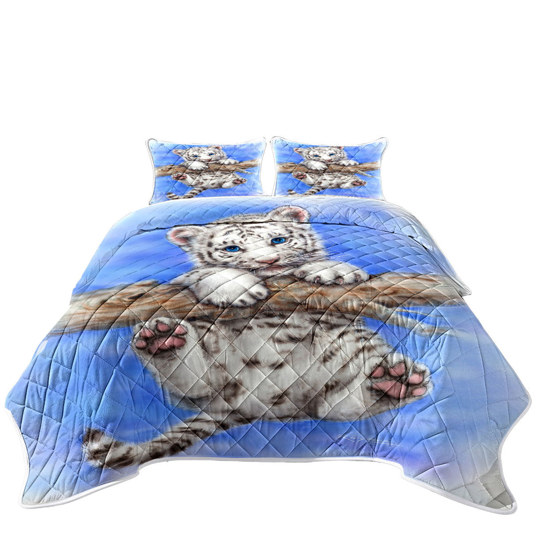 Quilts with Cute Animal Art White Tiger Cub Adventure