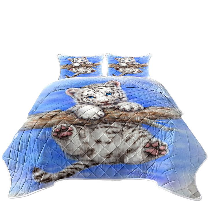 Quilts with Cute Animal Art White Tiger Cub Adventure