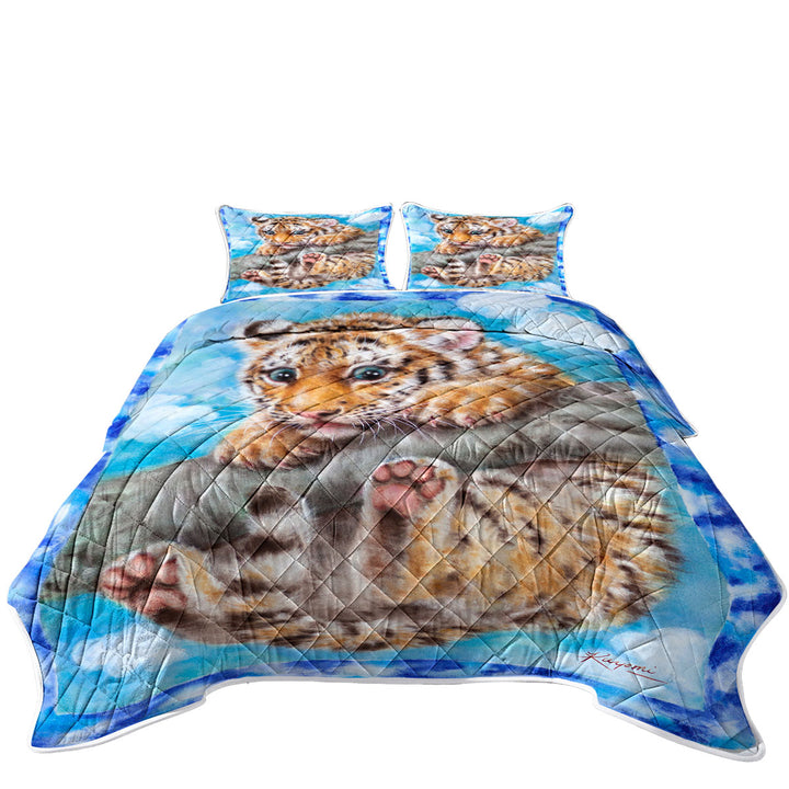 Quilts with Cute Animal Drawings Tiger Cub on Branch