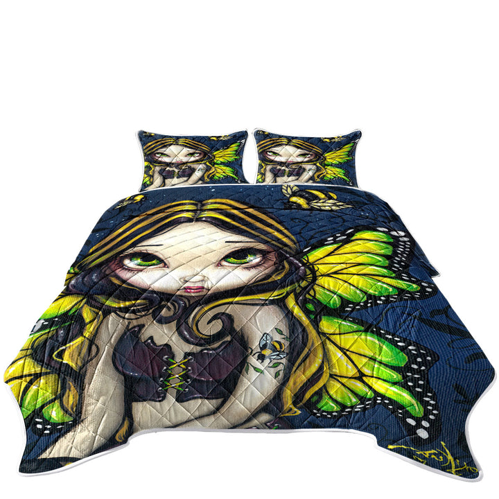 Quilts with Cute Art Bumblebee Tattoo on Butterfly Fairy