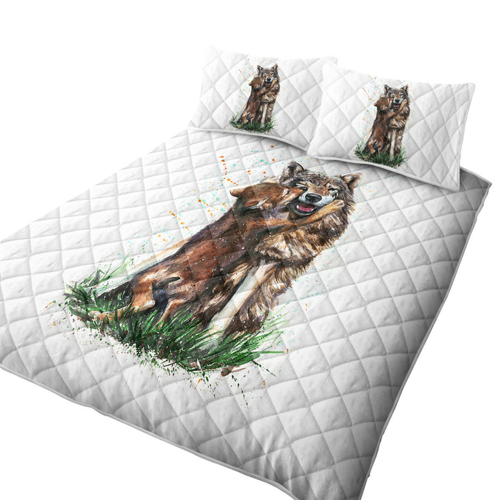 Quilts with Cute Art Painting Momma Wolf and her Pup