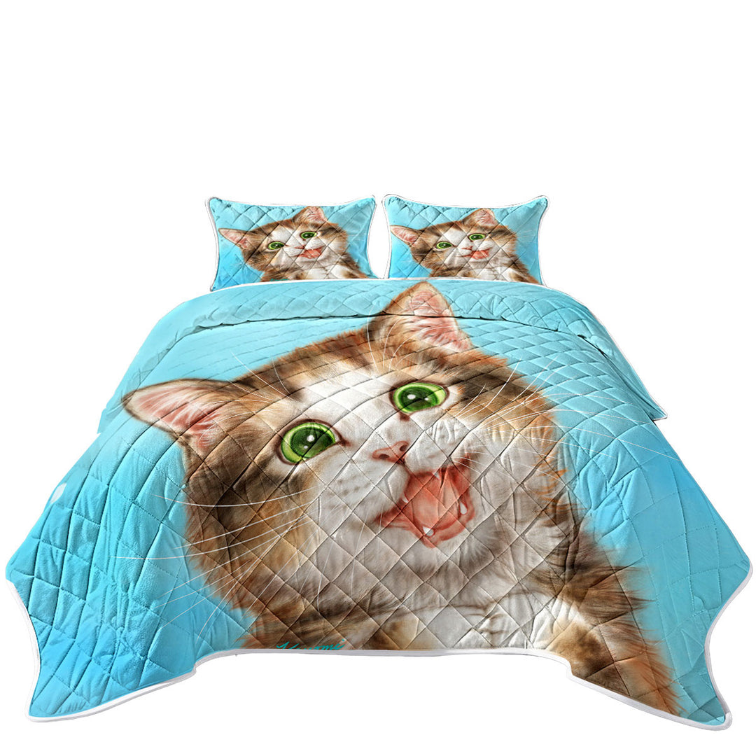 Quilts with Cute Art for Kids Sweet Innocent Kitty Cat