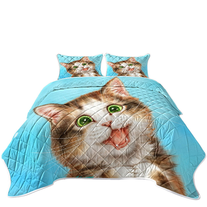 Quilts with Cute Art for Kids Sweet Innocent Kitty Cat