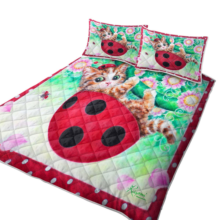 Quilts with Cute Cat Drawings for Kids Ladybug Kitty