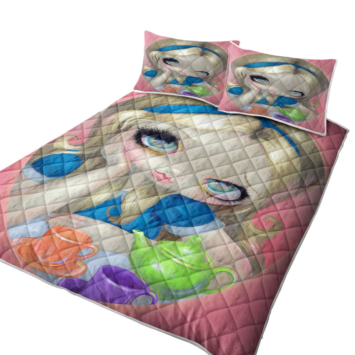 Quilts with Cute Fairytale Art Alice_s Tea Party