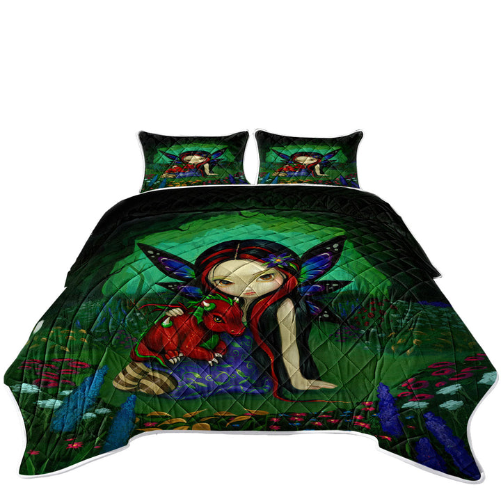 Quilts with Cute Forest Fairy in the Dragonling Garden