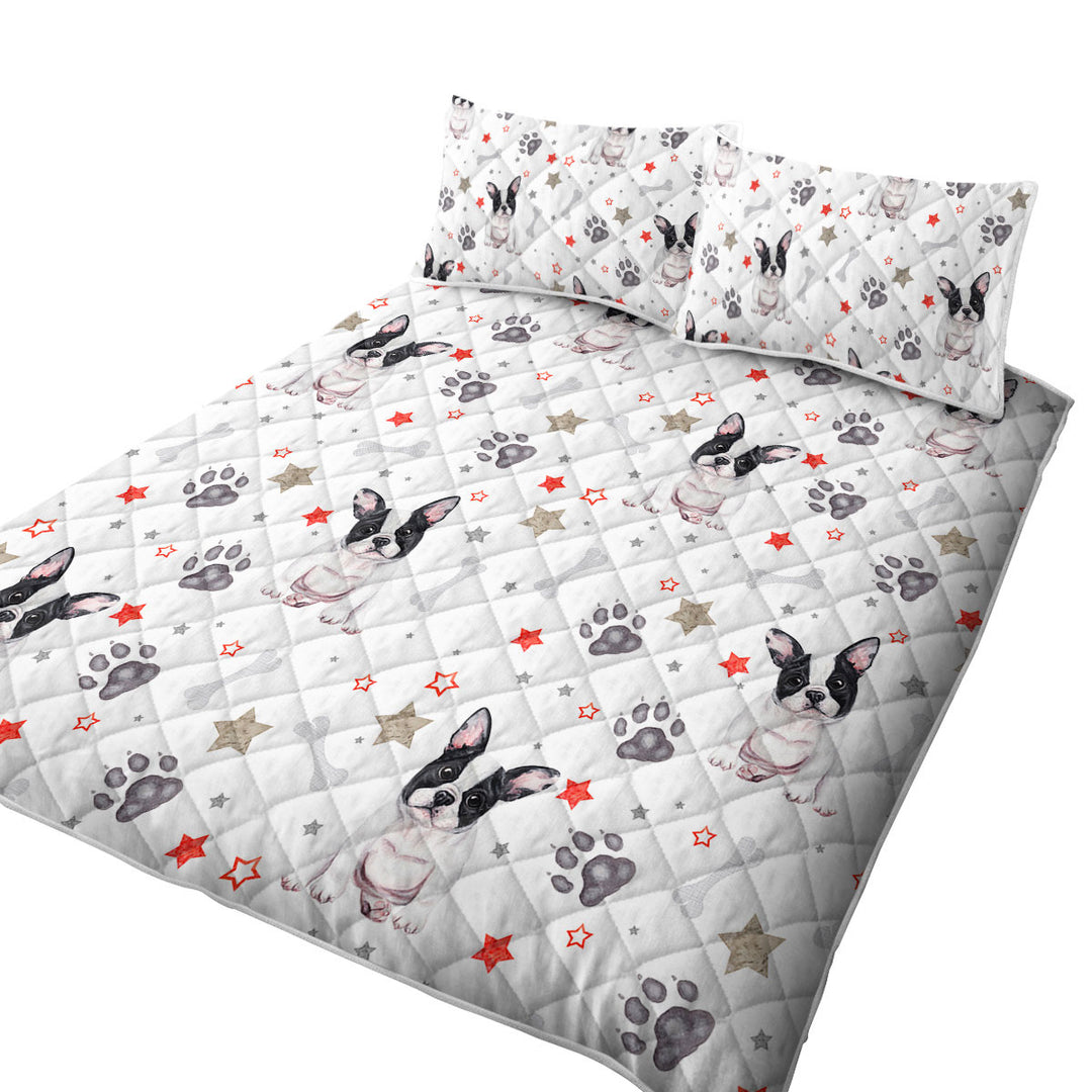 Quilts with Cute French Bulldog Dog Paws and Bones